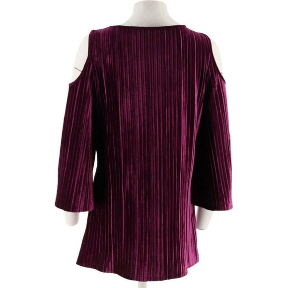 Dennis Basso Pleated Stretch Velvet Cold Shoulder - Picture 6 of 7
